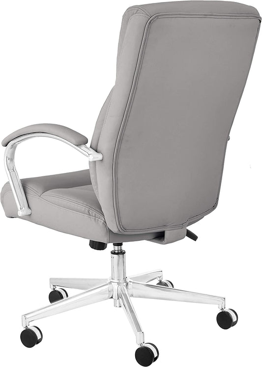 Amazon Basics Modern Executive Chair, 275lb Capacity with Oversized Seat Cushion, Grey Bonded Leather