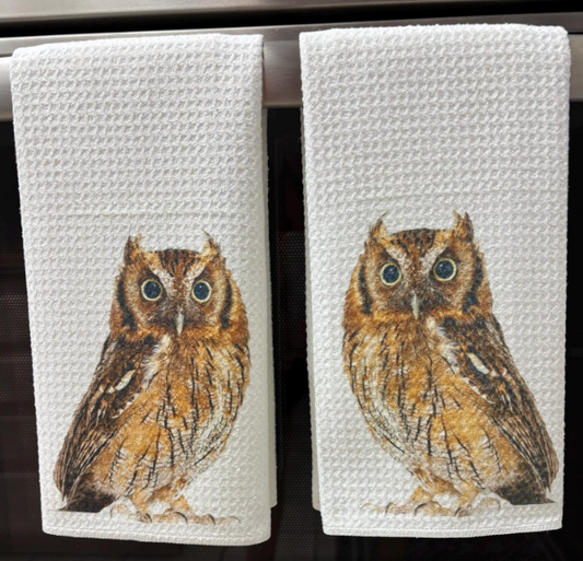 Great Horned Owl Dish Towels Set