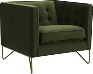 Rivet Brooke Contemporary Mid-Century Modern Tufted Velvet Living Room Chair, 35"W, Emerald