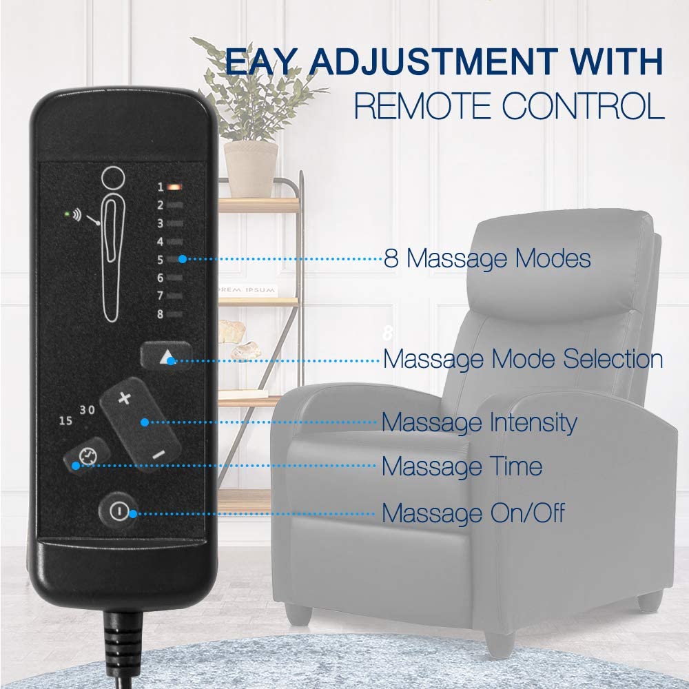 Massage Recliner Chair Living Room Chair Adjustable Home Theater Seating Winback Single Recliner Sofa Chair, Lazy Boy Recliner Padded Seat Pu Leather Push Back Recliners Armchair for Living Room